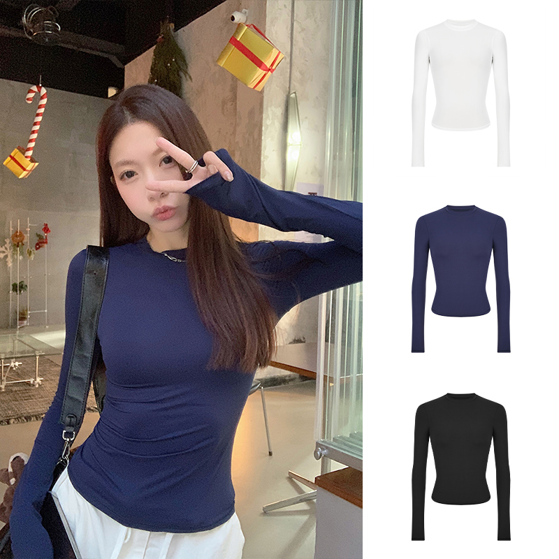 Real photo - Sunscreen long-sleeved T-shirt new spring and summer design ice silk base shirt slim shoulder top