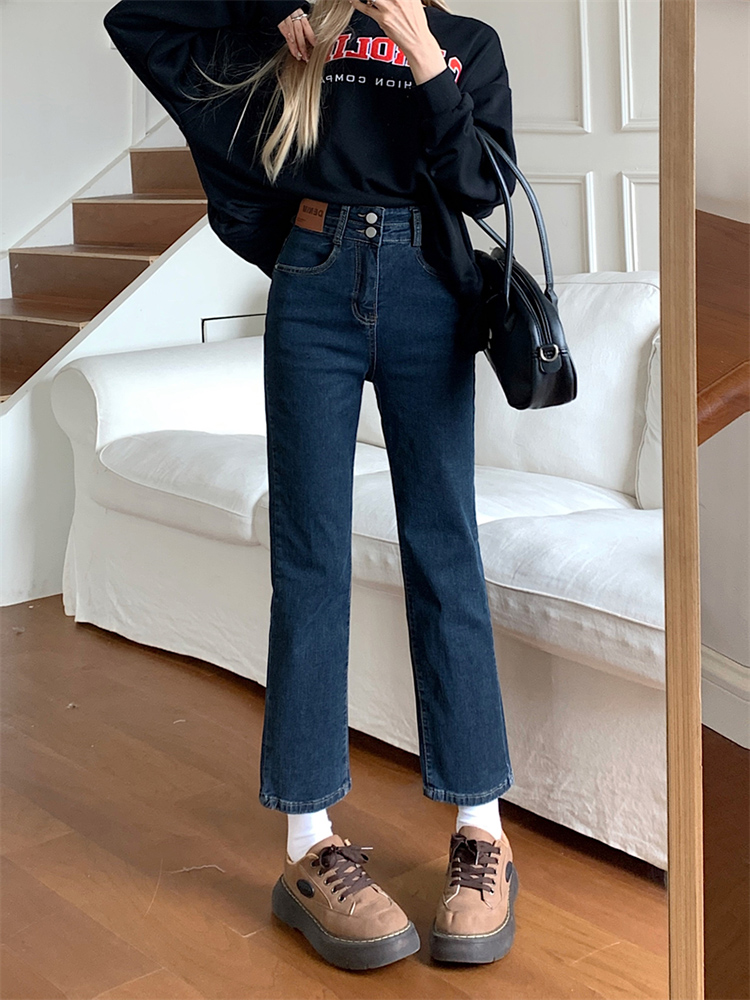 Black straight jeans for women in spring 2025 new high-waisted large-size fat girl mm slimming nine-point cigarette pants