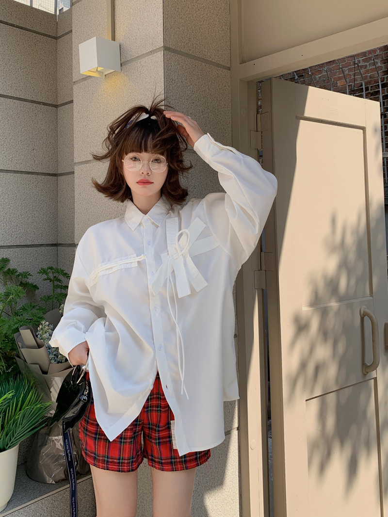 Autumn chic design bow shirt for women Korean style loose 2025 new lazy style long-sleeved top ins