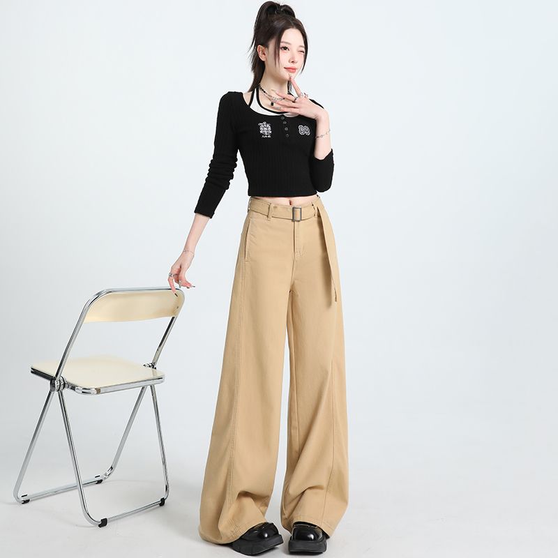 Real shot of high street wide-leg jeans for women in spring and summer 2025 new high-waist lazy and relaxed draped straight-leg mopping pants