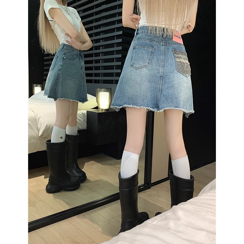 Denim skirt for women in summer new large size high waist slimming pear-shaped body small A-line short skirt trendy