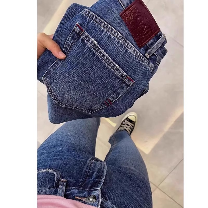 High-waisted narrow version straight jeans new style fat girl mm large size slim pear-shaped body mopping pants KX