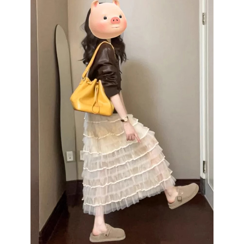 French gentle atmosphere mesh skirt summer low waist slim A-line skirt long skirt