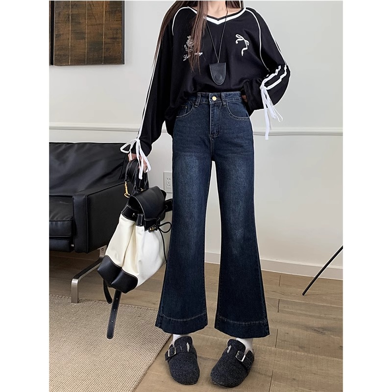 Retro flare jeans for women in spring new style wash loose slimming drooping nine-point pants fat mm casual wide-leg pants