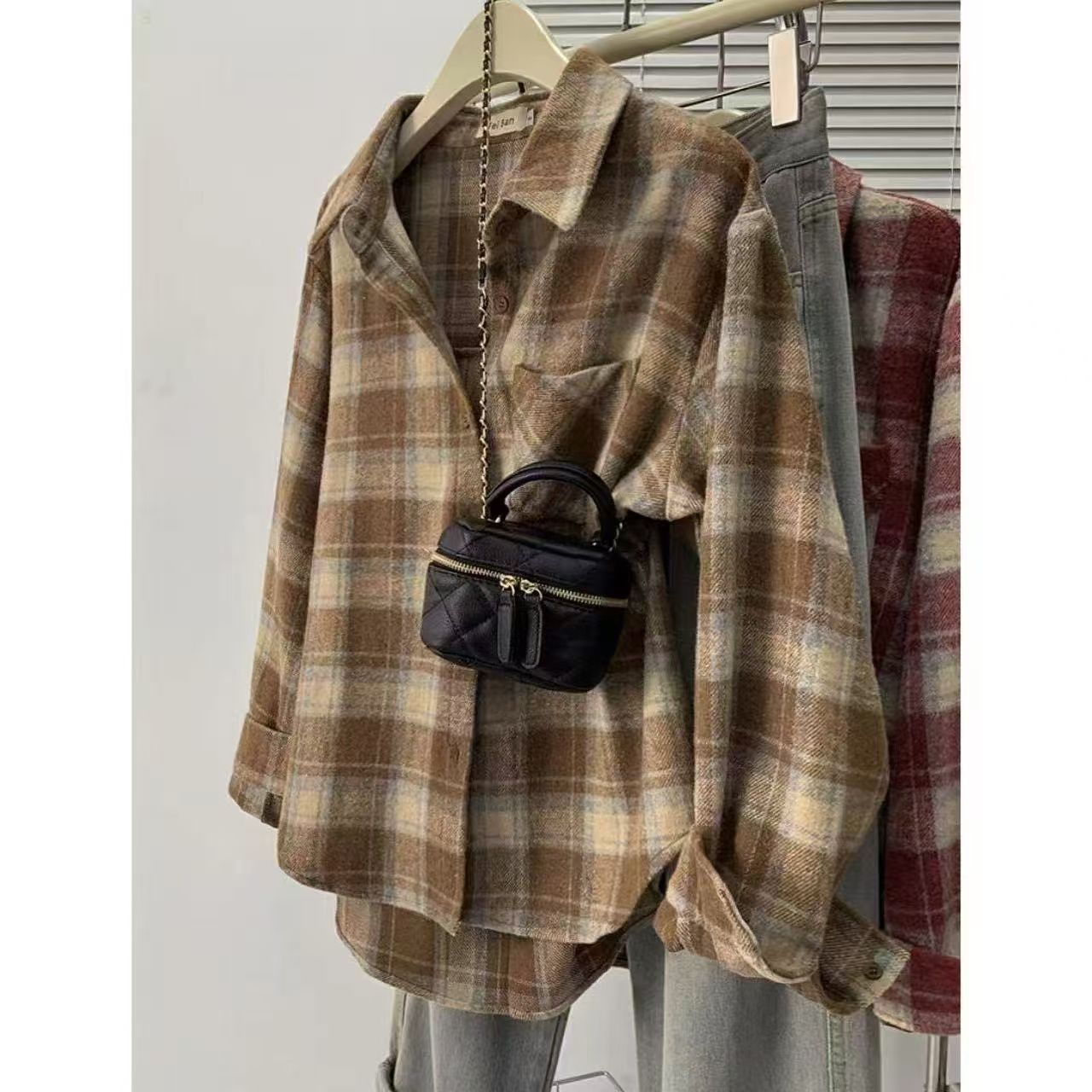 2025 new cotton plaid shirt for women's spring, autumn and winter jacket Korean plaid long-sleeved shirt top inside and outside