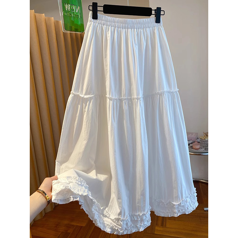 2025 Korean new French and Korean black ears white skirt for women spring and summer loose casual versatile long skirt
