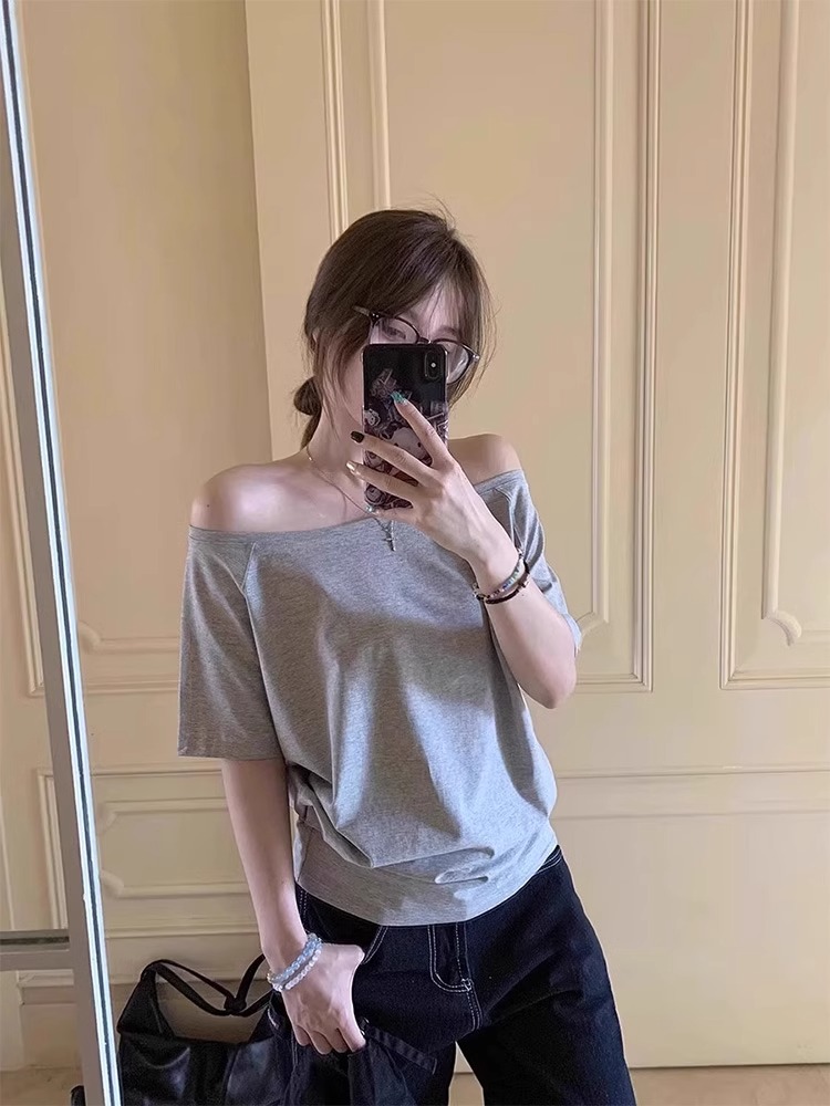 Ice porcelain cotton 32 original pure cotton pull holder 200g 95 cotton 5 spandex super smooth and off-shoulder short-sleeved T-shirt for women