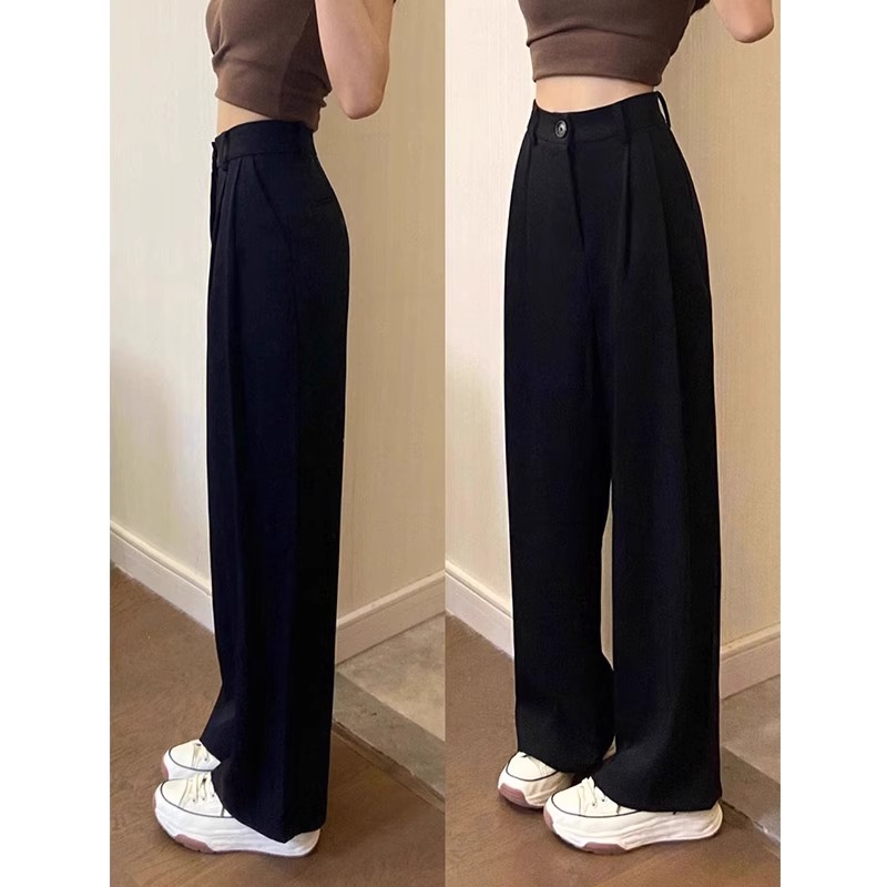 Black suit pants for women in spring fat mm pear shape body wide hips narrow version wide legs small casual pants KX