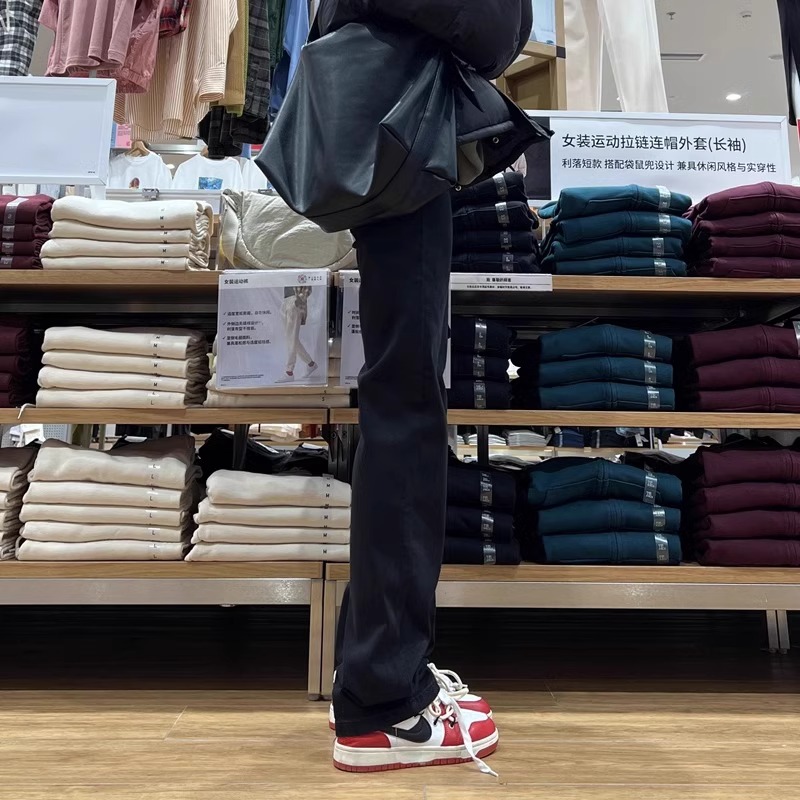 Black retro blue straight jeans for women in spring 2025 new high-waist slimming elastic cigarette pants KX