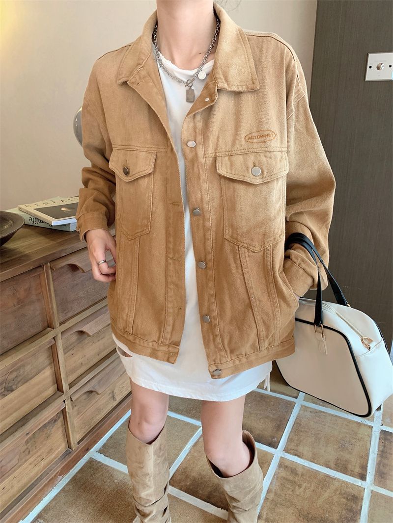 American street-fried retro gradient denim jacket women's loose jacket top ins trendy