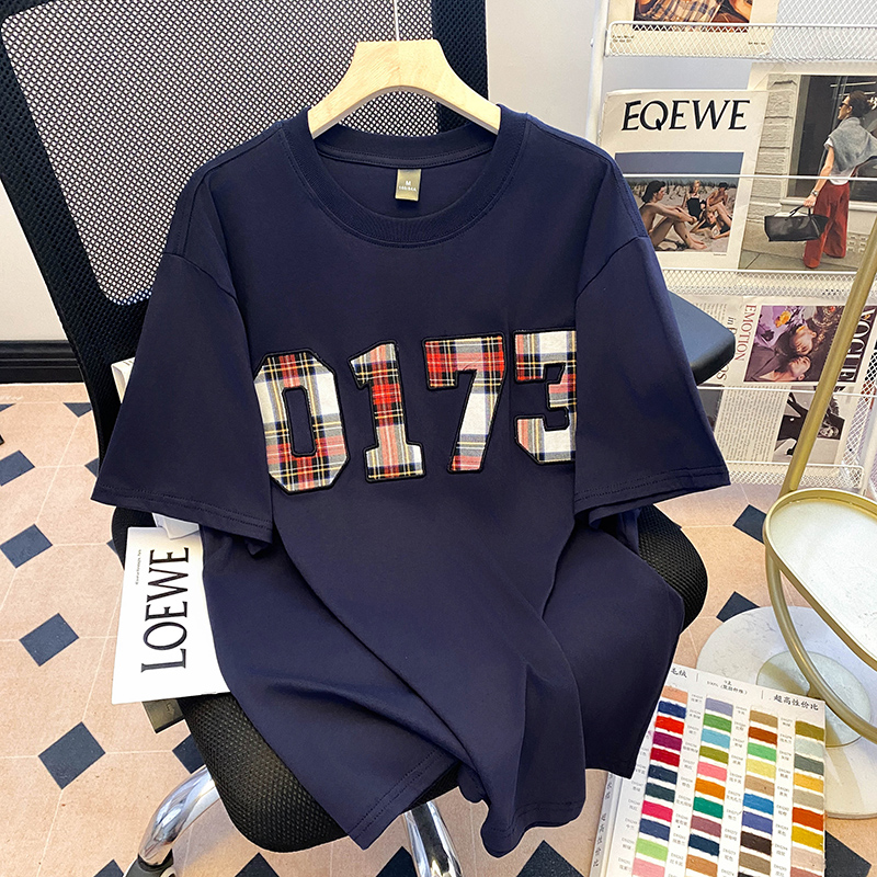 Real shot 220g pure cotton short-sleeved T-shirt for women's summer 2025 new trendy shoulder embroidered round neck top Korean women's clothing