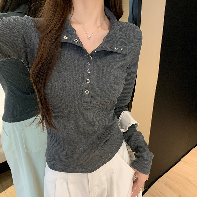 Spring and Autumn Korean style design sense hot girl slim long-sleeved T-shirt for women with knitted tops for women ins base shirt trendy