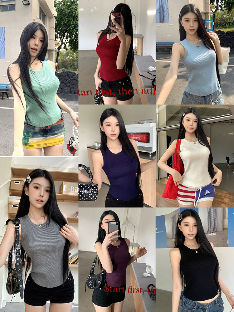 Real shot - Women's vest new summer style unique and special knitted sweater slim fit outside and sleeveless top inside