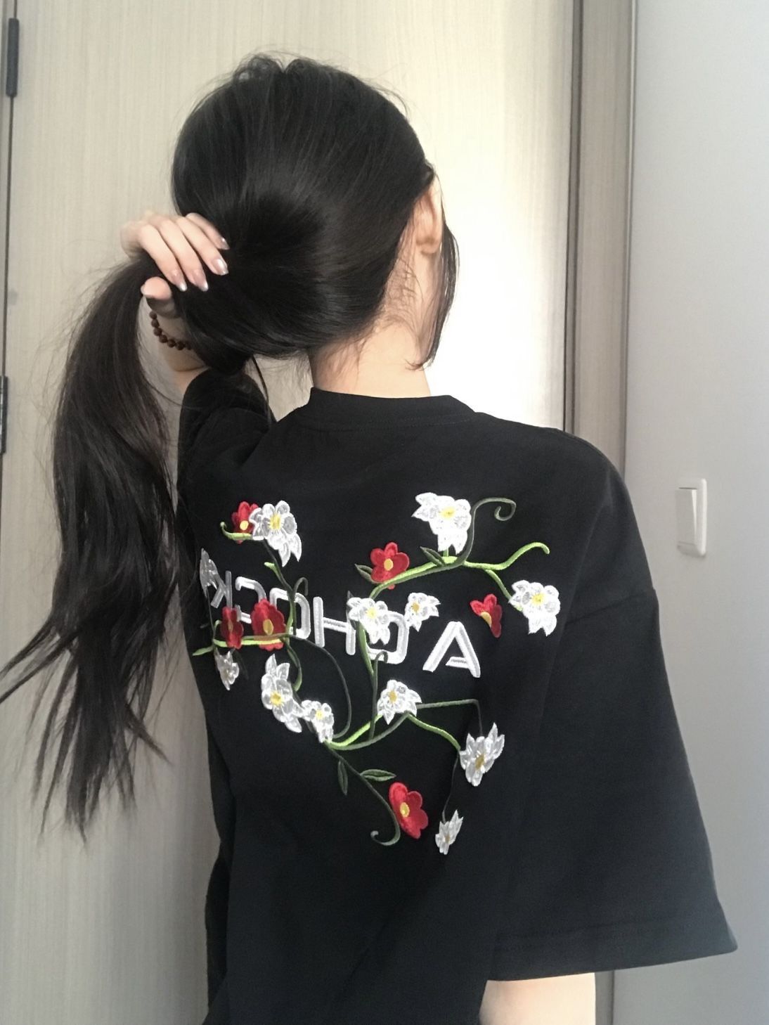 2025 summer embroidered pure cotton 210g combed tight short-sleeved T-shirt for women