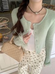 Retro sweet floral design straight jeans gentle and chic casual wide-leg trousers