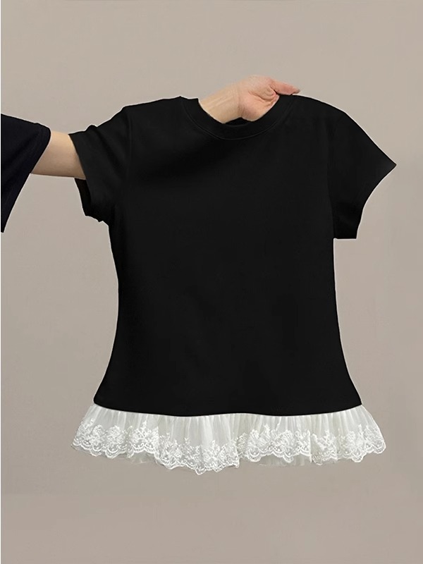 Original method of pure cotton 220g 40 pieces of smooth wool + feel 92 cotton 8 spandex slim lace short-sleeved T-shirt for women