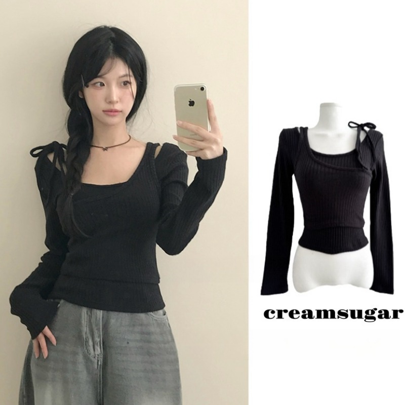 South Korea Dongdaemun 2025 new square collar sweater for women ins style niche design top two-piece set