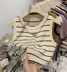 Striped knitted small suspender vest for women's inner bottom shirt design niche hot girl sleeveless short top summer
