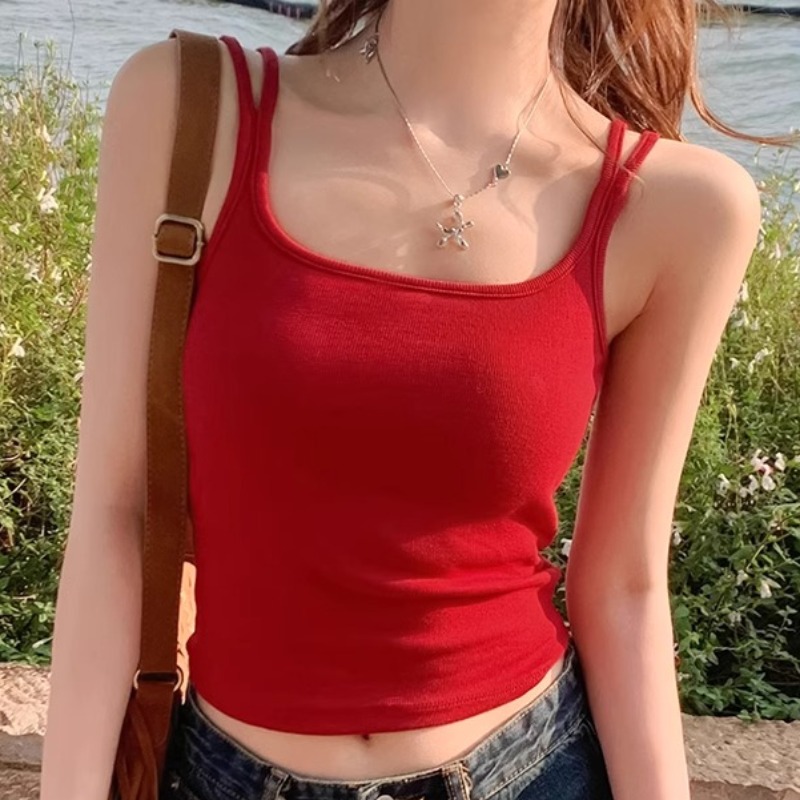 Official picture sleeveless suspender vest for women 2025 summer lace cushion trendy outside and inside solid color dressing beautiful back top