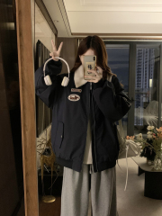 American lamb velvet lapel jacket men and women cotton jacket 2025 autumn and winter couple baseball cotton jacket warm cotton jacket