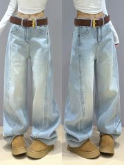 Light-colored scimitar jeans for women in spring and autumn new style washing and slimming wide-leg pants straight loose floor pants