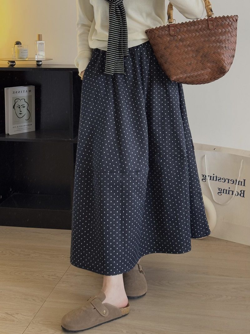 French polka dot a-line skirt for women in summer loose slim drooping large size fairy princess cake midi skirt