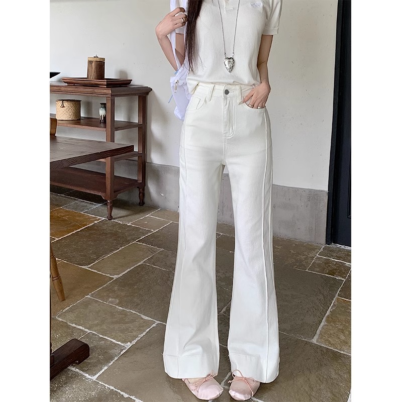 White high-waisted, slightly flared spring new style jeans for women new slim and loose high-slim pants KX