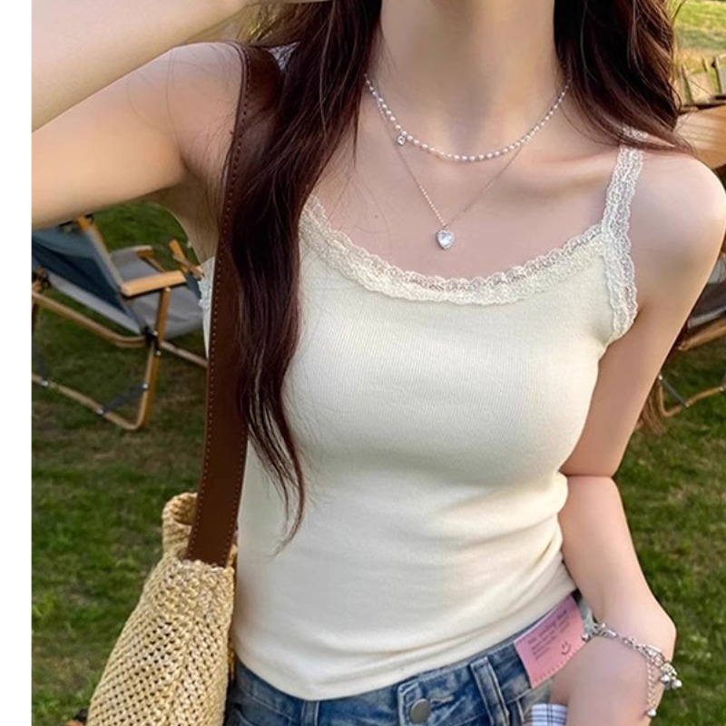 Official picture sleeveless suspender vest for women 2025 summer new trendy season wear outside and inside lace dressing beautiful back top