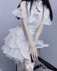 New Chinese jacquard short cheongsam dress for women in summer gentle girly high-end mesh cake skirt