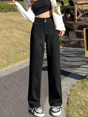 Black high-waist wide-leg jeans for women in spring and summer 2025 new slim narrow version straight loose jeans