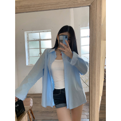 Real shot - blue shirt top for women new style design niche casual loose outerwear shirt jacket