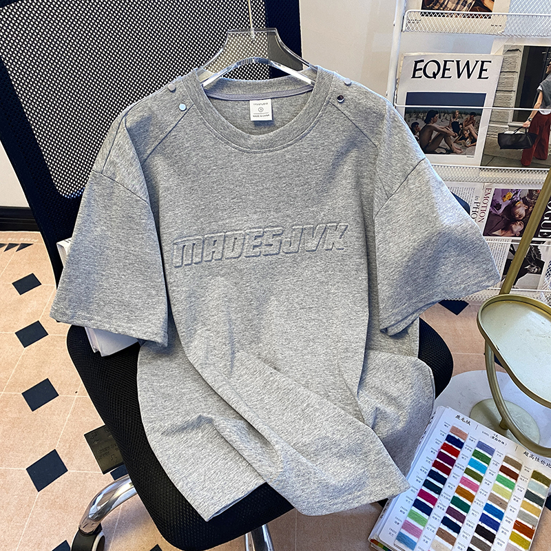 Real shot of 32 double yarn pure cotton short-sleeved T-shirt for women in summer 2025 new trendy Korean style shoulder loose V-neck top for women