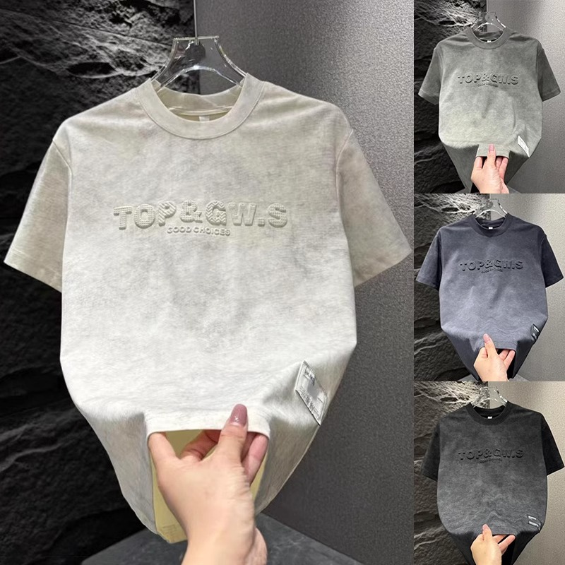 Official picture 220g pure cotton short-sleeved T-shirt for men and women summer 2025 new trendy steel stamp retro loose round neck Korean top