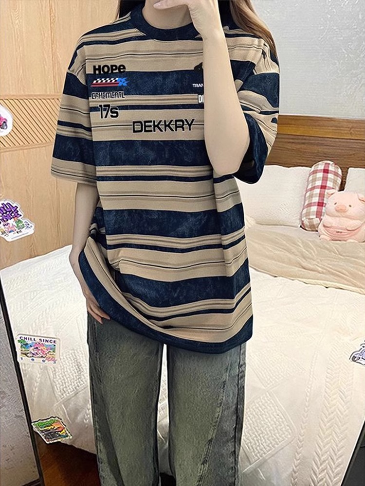 Original fabric colored woven stripes national trend double yarn 230g stripes free tie-dye fashion brand shoulder short-sleeved T-shirt for men and women