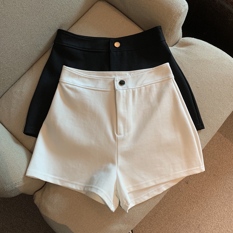 百搭高腰一紐扣簡約顯瘦短褲女夏季彈力熱褲