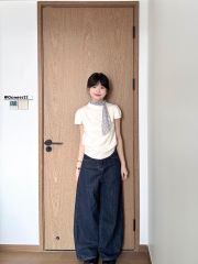 Korean retro versatile casual jeans high-waisted slim straight-leg pants loose wide-leg pants