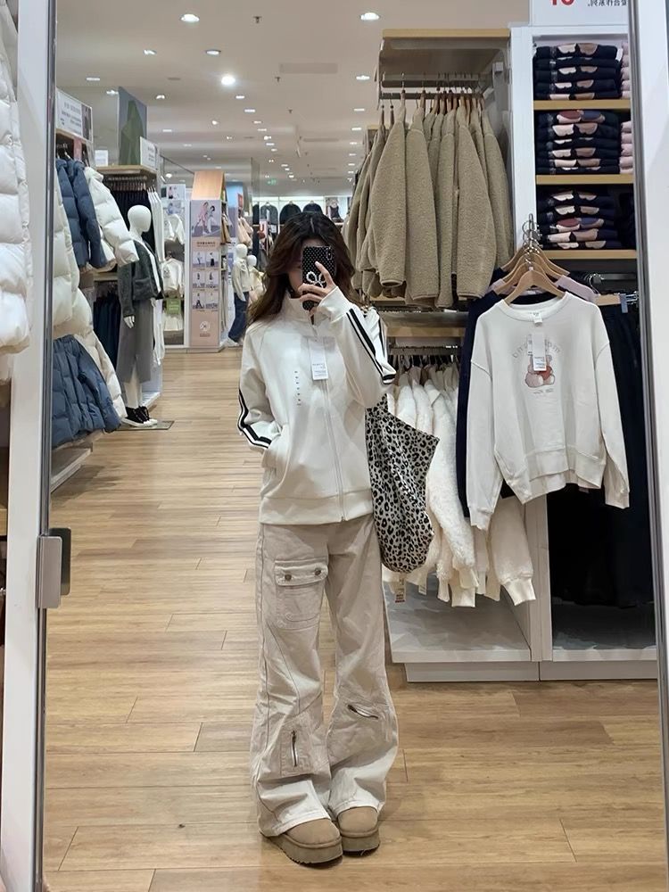 American multi-pocket flared work pants for women loose high waist slim slightly flared straight trousers