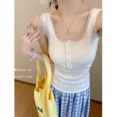 Worker collar lace button vest for women in summer 2025 slim inner base top lace