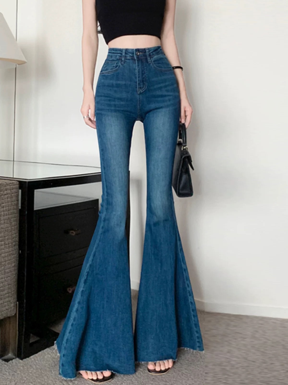 Fishtail big flared jeans for women 2025 new bell-bottom pants for women high waist slim temperament wide-leg pants big-legged pants trendy