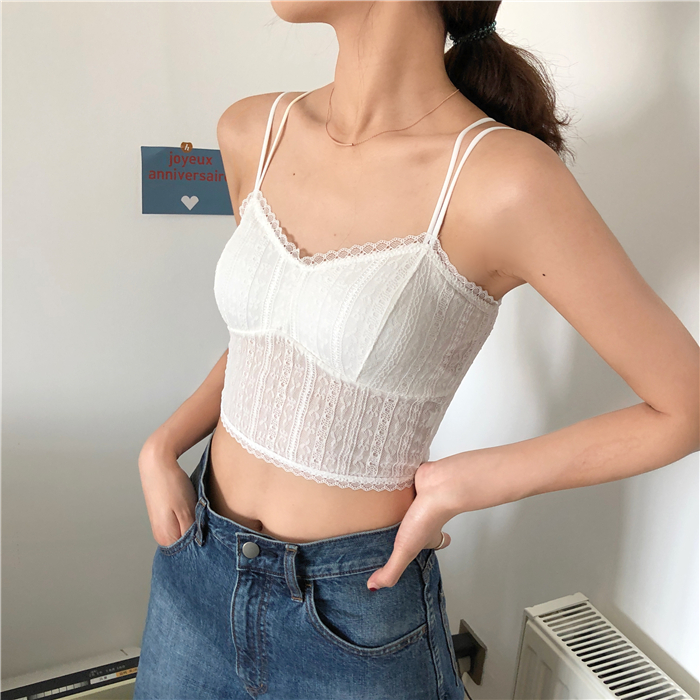 Girls Korean spring and summer slim lace slim fit with chest pads inside and outside wearing small suspenders