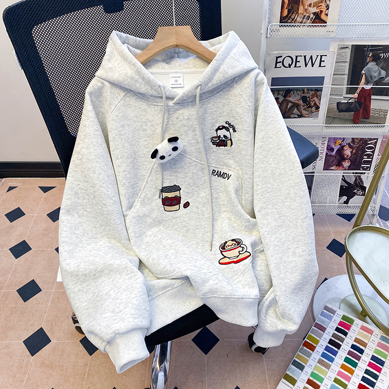 Real photo pure cotton Hua cotton composite milk silk sweatshirt for women's thin 2025 early spring new hooded long-sleeved T-shirt top