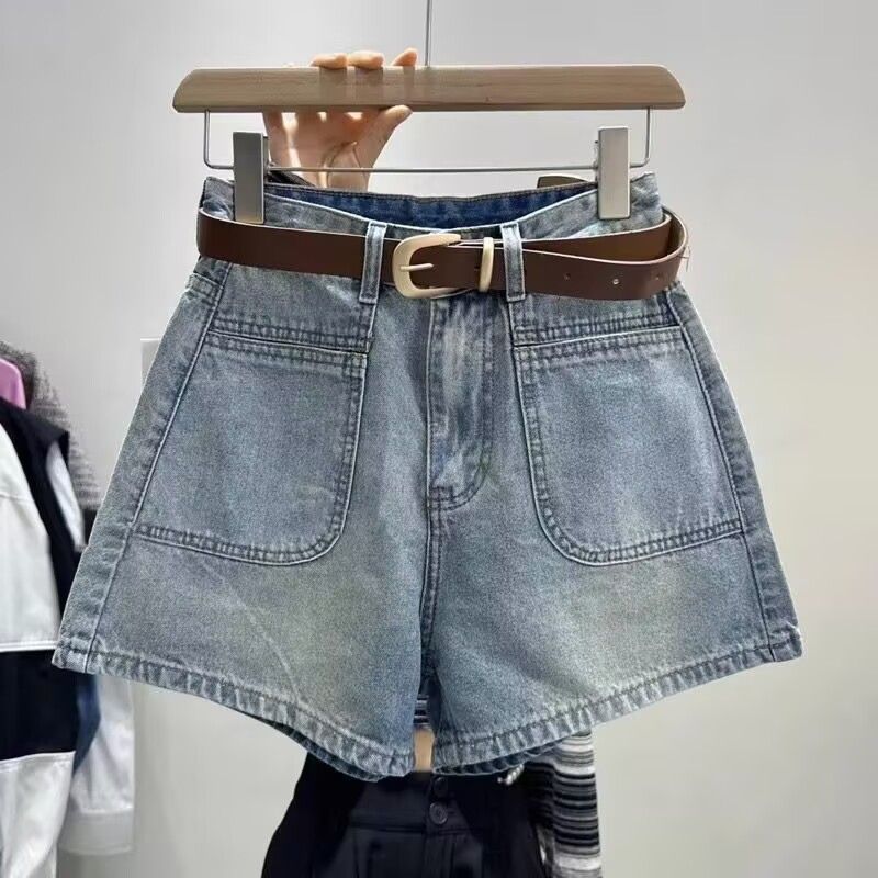 Blue wash retro denim shorts for women in summer 2025 new style small high-waisted hot girl slim hot pants