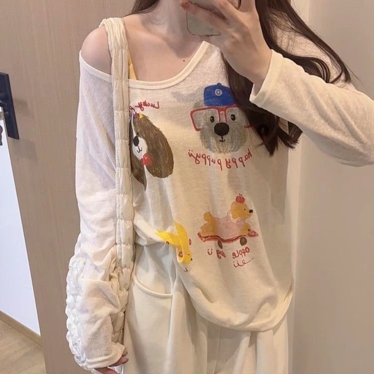 Foshan cloth lazy style long-sleeved T-shirt sunscreen clothes for women wearing early summer loose round neck top