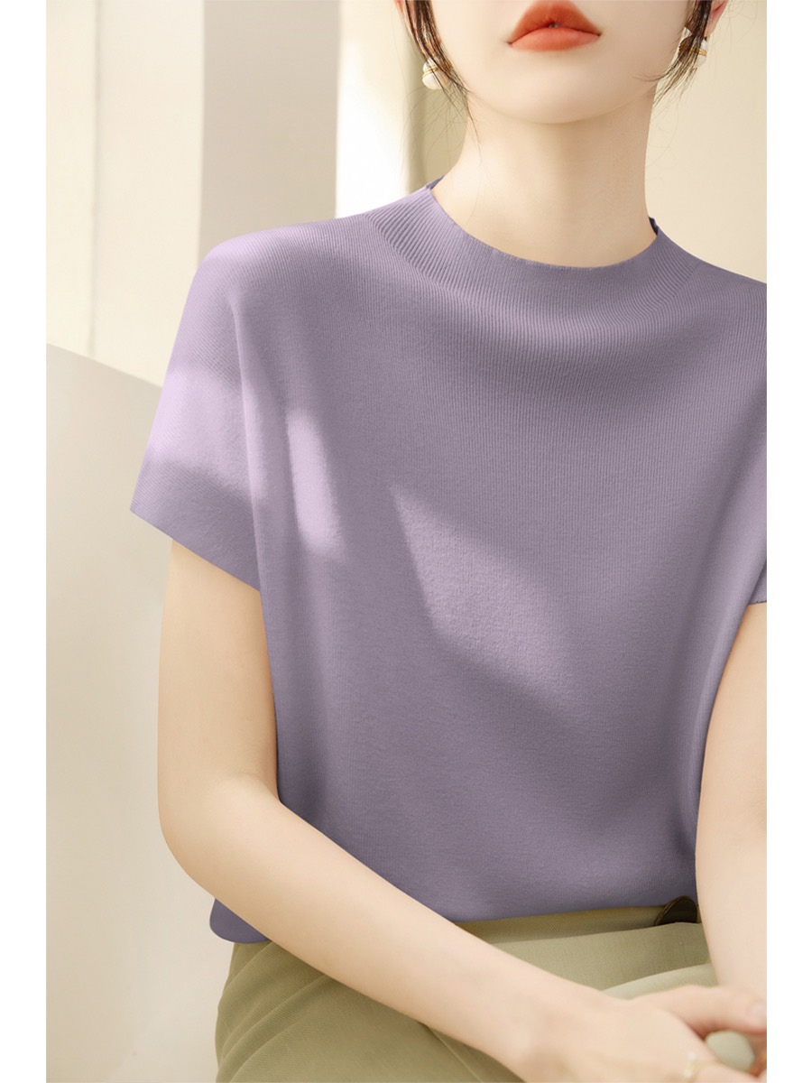2025 fashionable and versatile shoulder-free slim top for women's spring new half-turtleneck pullover loose knitted sweater