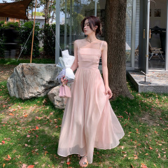Seaside vacation French dress new style women's pink fairy skirt super fairy sling skirt women's summer
