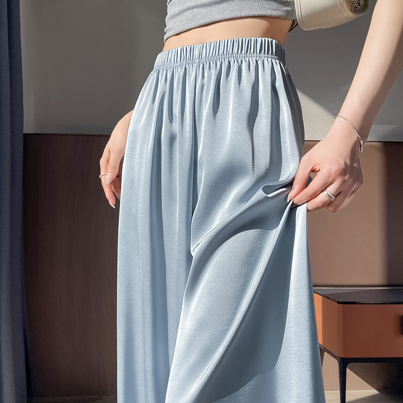 Real shot 2025 summer new style acetic acid draping loose slimming wide-leg pants straight-leg floor-slimming casual pants