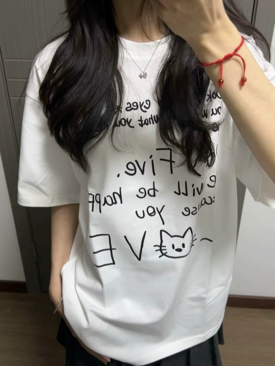 High-quality pure cotton 200g combed tight cotton live broadcast same product front printed loose short-sleeved T-shirt for women