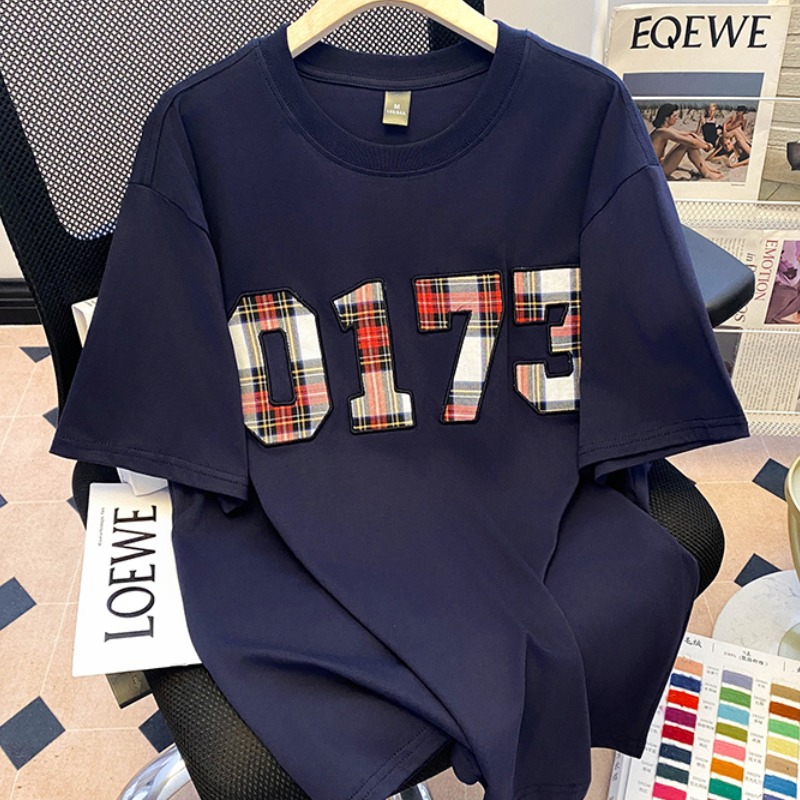 Real shot 220g pure cotton short-sleeved T-shirt for women's summer 2025 new mid-length slim printed round neck top Korean women's clothing
