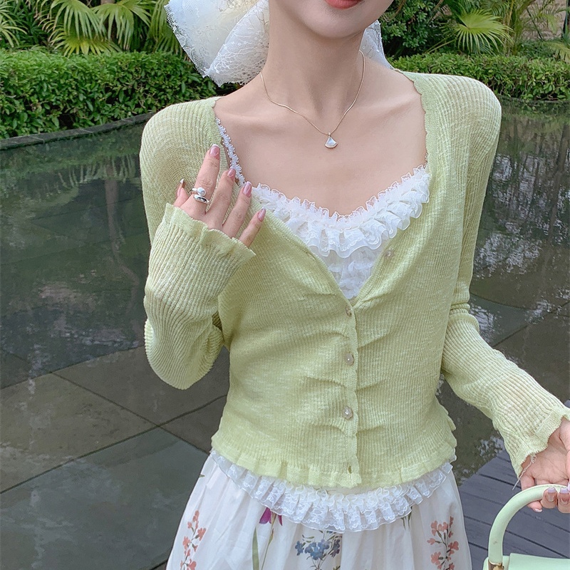 South Korea Dongdaemun 2025 new women's outfit sunscreen knitted cardigan thin ice silk jacket short blouse