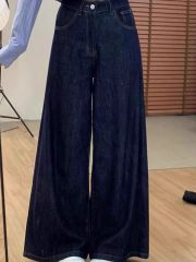 Korean retro versatile casual jeans high-waisted slim straight-leg pants loose wide-leg pants